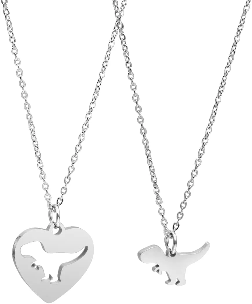 Ankiyabe Mother Daughter Necklack Set Matching Cutout Animal Heart Necklaces Mommy and Me Gift Mama Bear Saurus Necklace Mom Daughter Quote Necklace