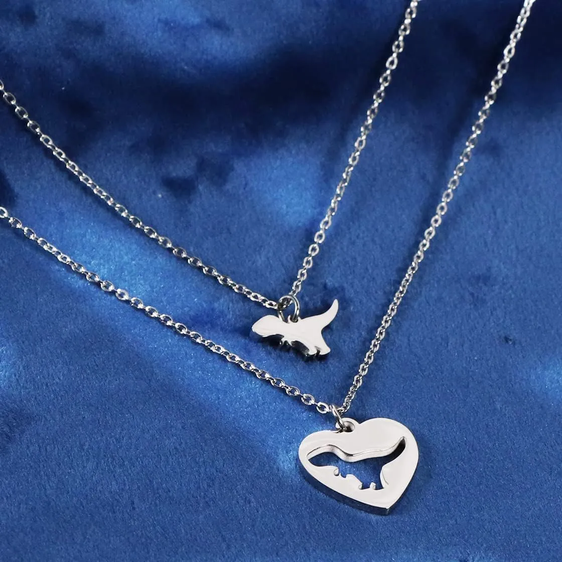 Ankiyabe Mother Daughter Necklack Set Matching Cutout Animal Heart Necklaces Mommy and Me Gift Mama Bear Saurus Necklace Mom Daughter Quote Necklace