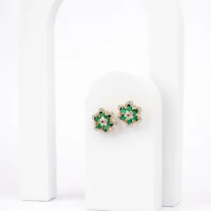 Antique Flower Stud Earrings in 925 Sterling Silver/White Gold Plated Moissanite and Emerald Floral Earrings for Wedding Anniversary Birthday