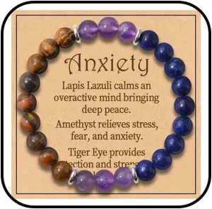 Anxiety Beaded Bracelet for Women Natural Healing Crystal Bracelet Yoga Beads Chakra Bracelets Triple Protection Bracelet Handmade Stretch Fidget Bracelet Tiger Eyes Bracelet for Men Good Luck Jewelry