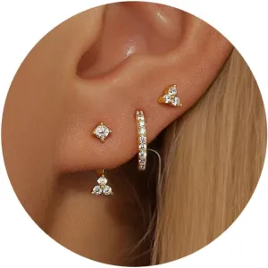 AOEDEJ 3 Pairs Gold Hoops Earrings for Women Small Huggies Earrings Stud Earrings for Women Hypoallergenic Silver