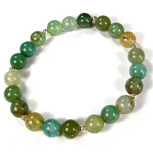 Aqua Fire Agate Gemstone Stretch Bracelet, Artisan Handmade Jewelry