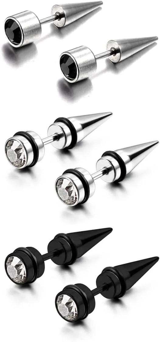 Aroncent 12PCS Stainless Steel Fake Tapers Mens Earrings Illusion Tunnel Cheater Piercing Jewelry Set for Men Women