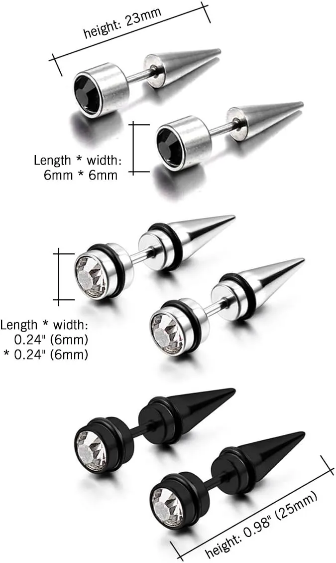 Aroncent 12PCS Stainless Steel Fake Tapers Mens Earrings Illusion Tunnel Cheater Piercing Jewelry Set for Men Women