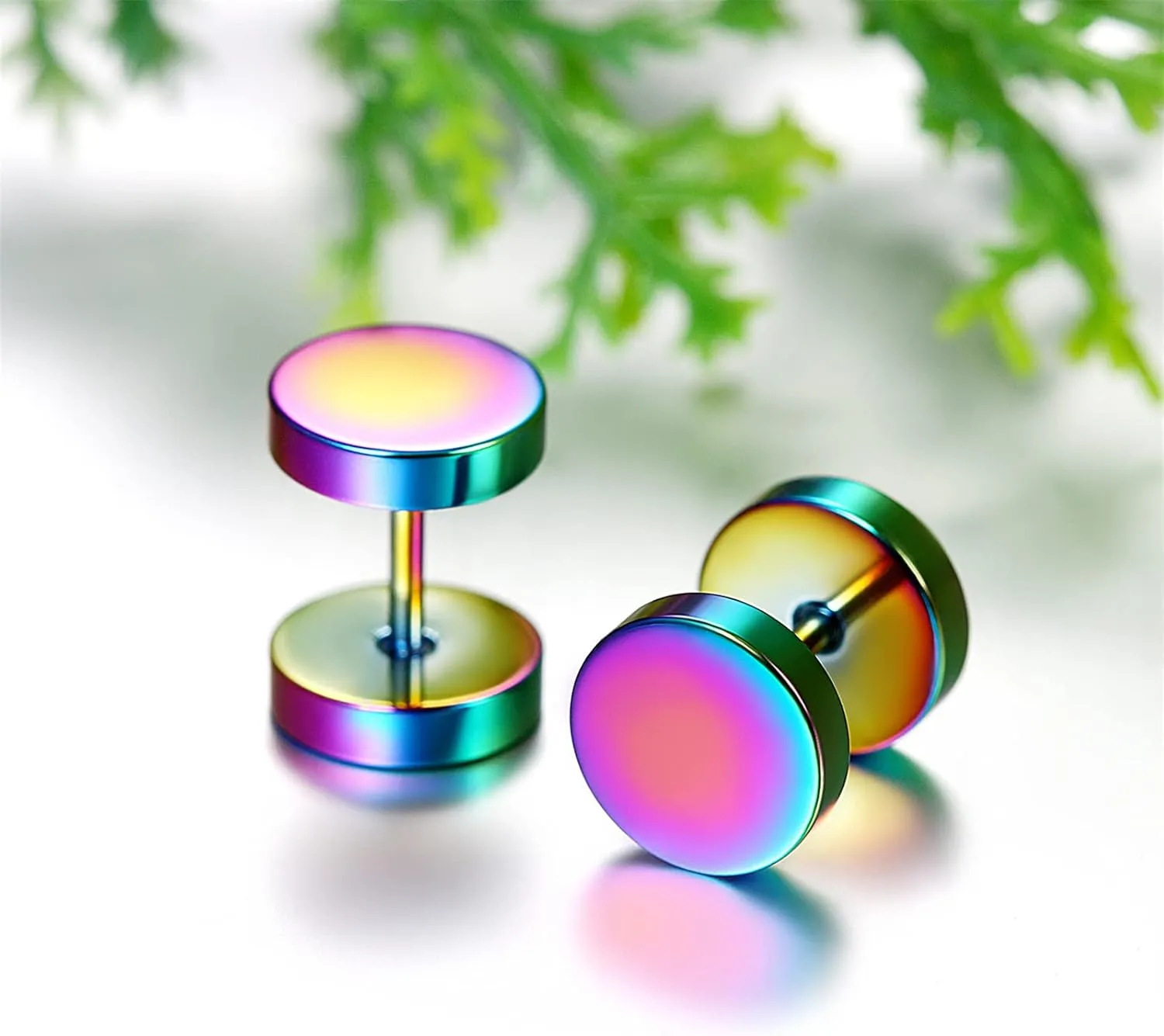 Aroncent 6 Pairs 4-14mm Black Earrings for Men Women Fake Gauges Fake Earrings Stainless Steel Earrings Set