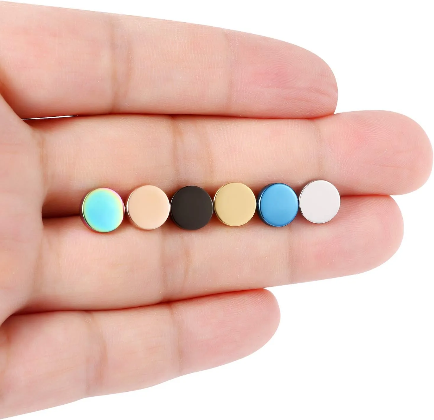 Aroncent 6 Pairs 4-14mm Black Earrings for Men Women Fake Gauges Fake Earrings Stainless Steel Earrings Set