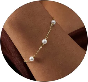 ASCOMY Dainty Pearl Bracelets for Women 14K Gold Plated Handmade Pearl Bracelet Paperclip Chain Pearls Jewelry Gifts for Women