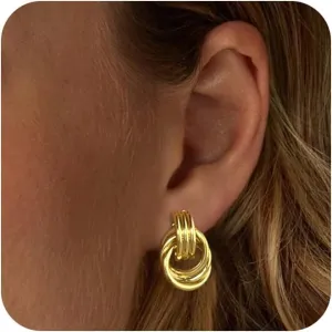 ASCOMY Earrings for Women Chunky Gold Earrings 14K Gold/Silver Geometric Drop Dangle Earring Gold Knot Stud Long Twisted Link Earring Multiple Styles Fashion Earring Jewelry Gift for Women