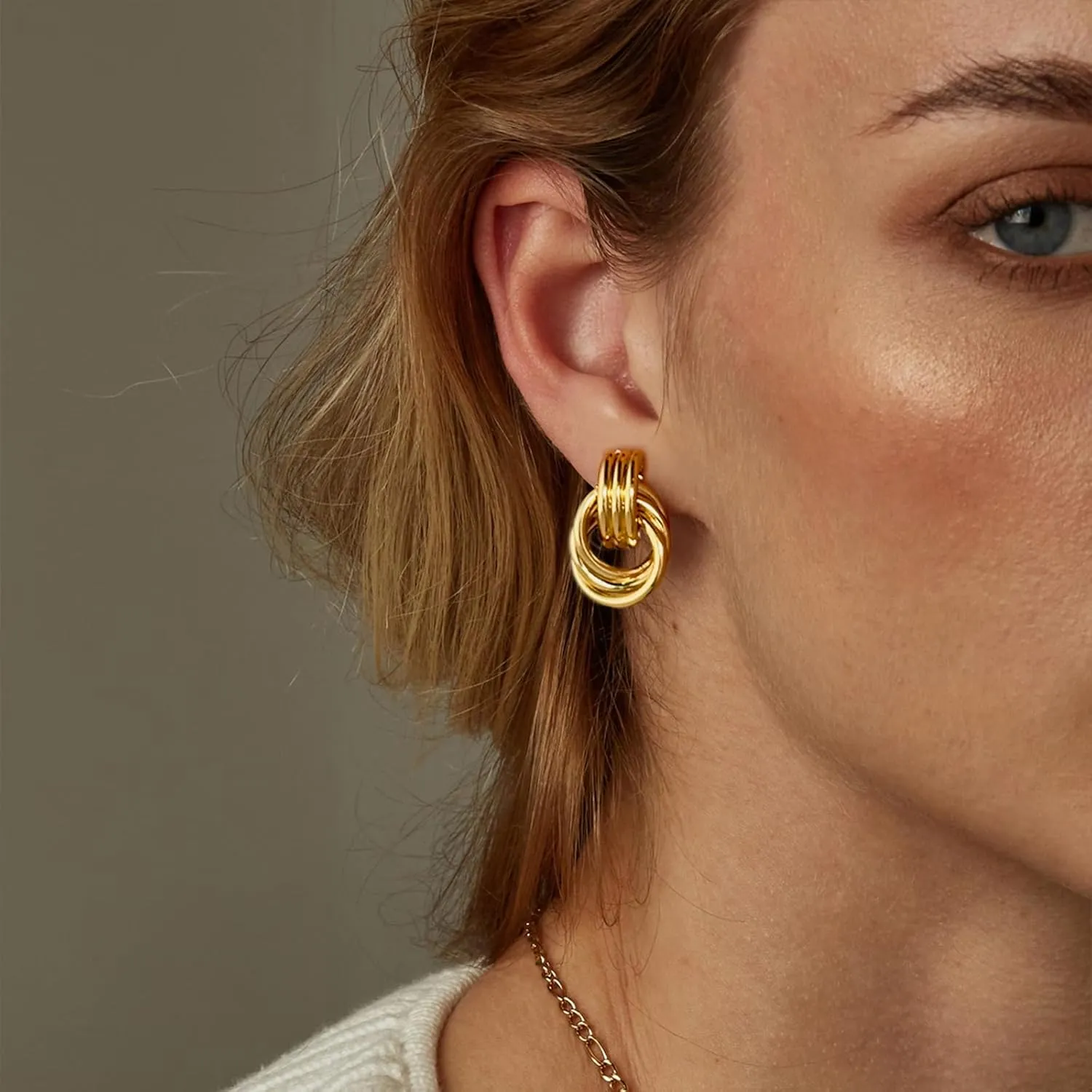 ASCOMY Earrings for Women Chunky Gold Earrings 14K Gold/Silver Geometric Drop Dangle Earring Gold Knot Stud Long Twisted Link Earring Multiple Styles Fashion Earring Jewelry Gift for Women