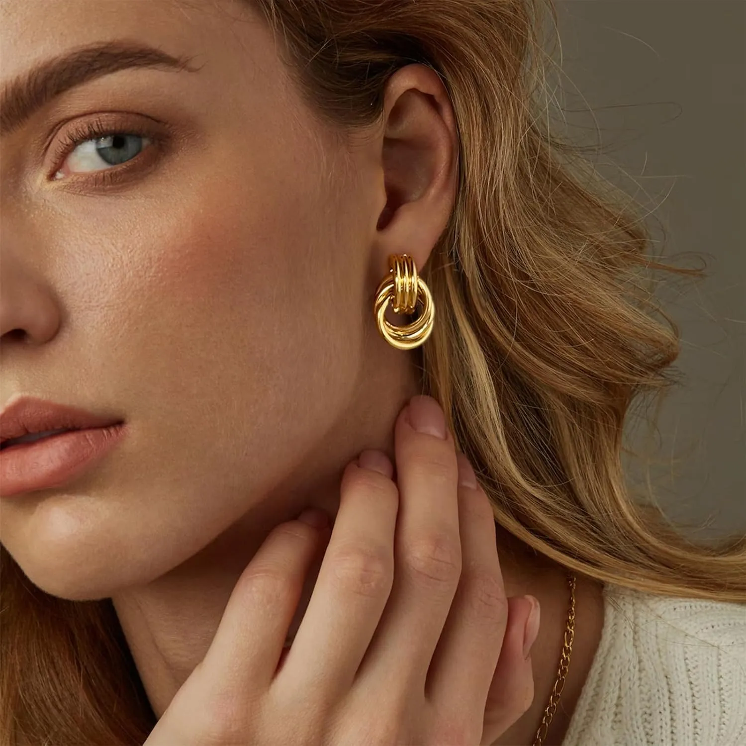 ASCOMY Earrings for Women Chunky Gold Earrings 14K Gold/Silver Geometric Drop Dangle Earring Gold Knot Stud Long Twisted Link Earring Multiple Styles Fashion Earring Jewelry Gift for Women