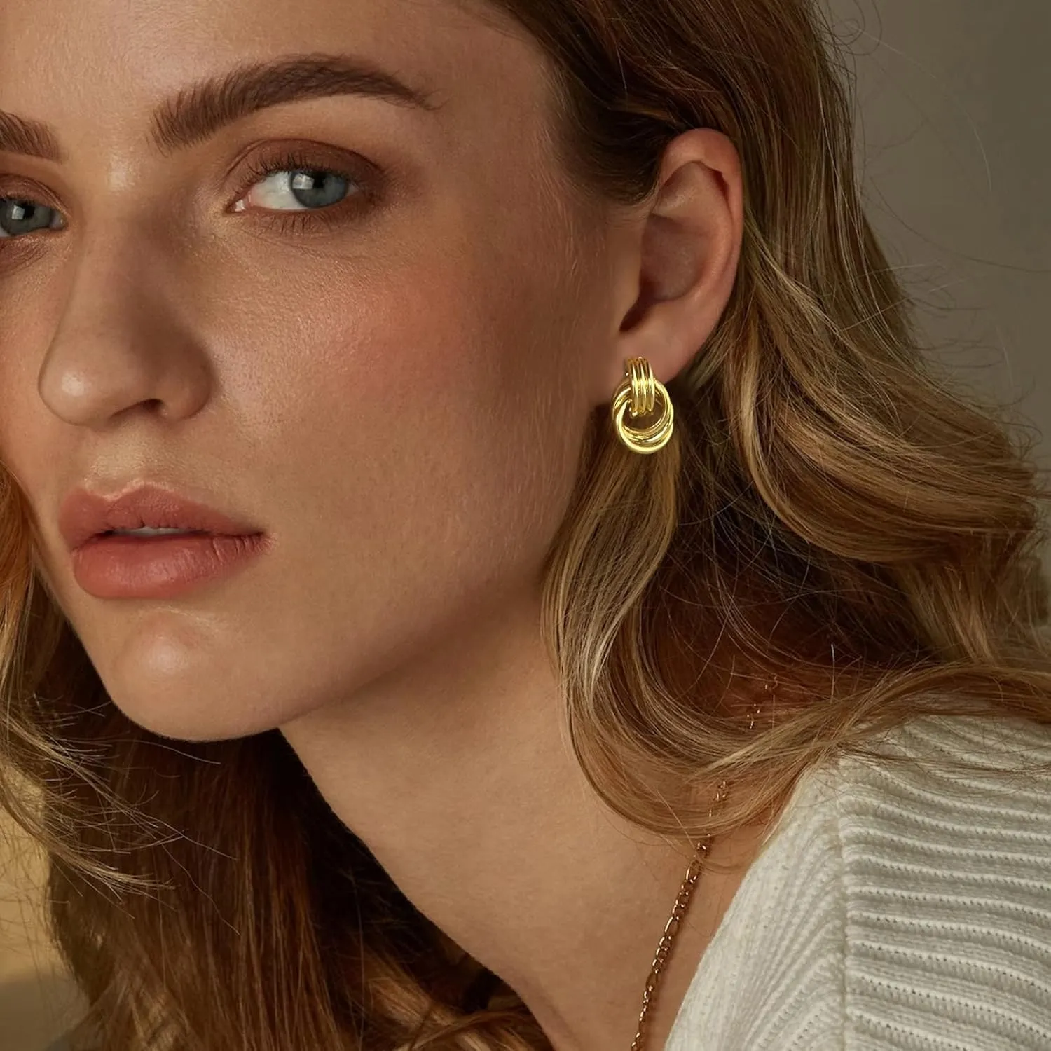 ASCOMY Earrings for Women Chunky Gold Earrings 14K Gold/Silver Geometric Drop Dangle Earring Gold Knot Stud Long Twisted Link Earring Multiple Styles Fashion Earring Jewelry Gift for Women