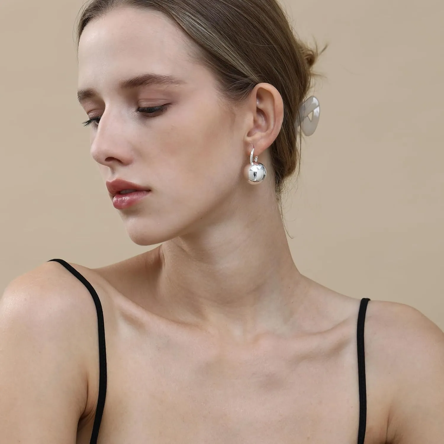 Ascona Gold/Silver Hoop Earrings, Gold Plated Ball Drop Dangle Hypoallergenic Lightweight Earrings for Women