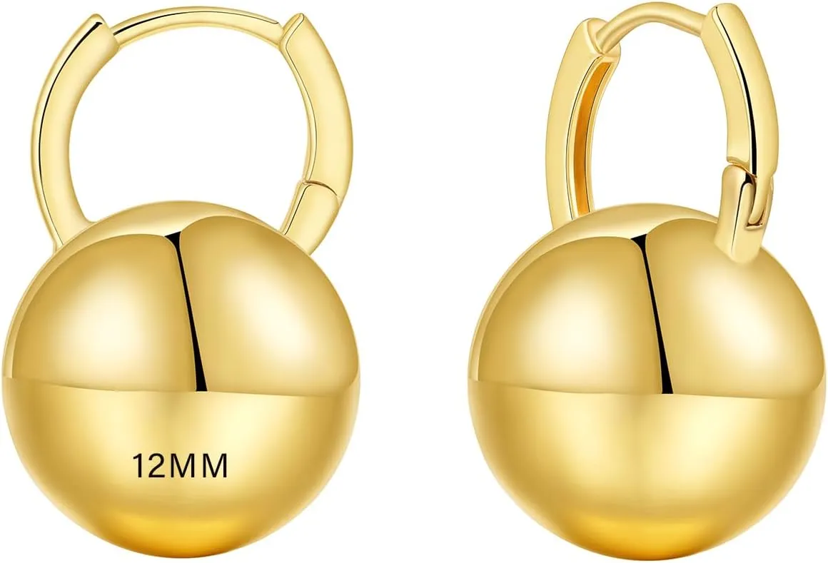 Ascona Gold/Silver Hoop Earrings, Gold Plated Ball Drop Dangle Hypoallergenic Lightweight Earrings for Women