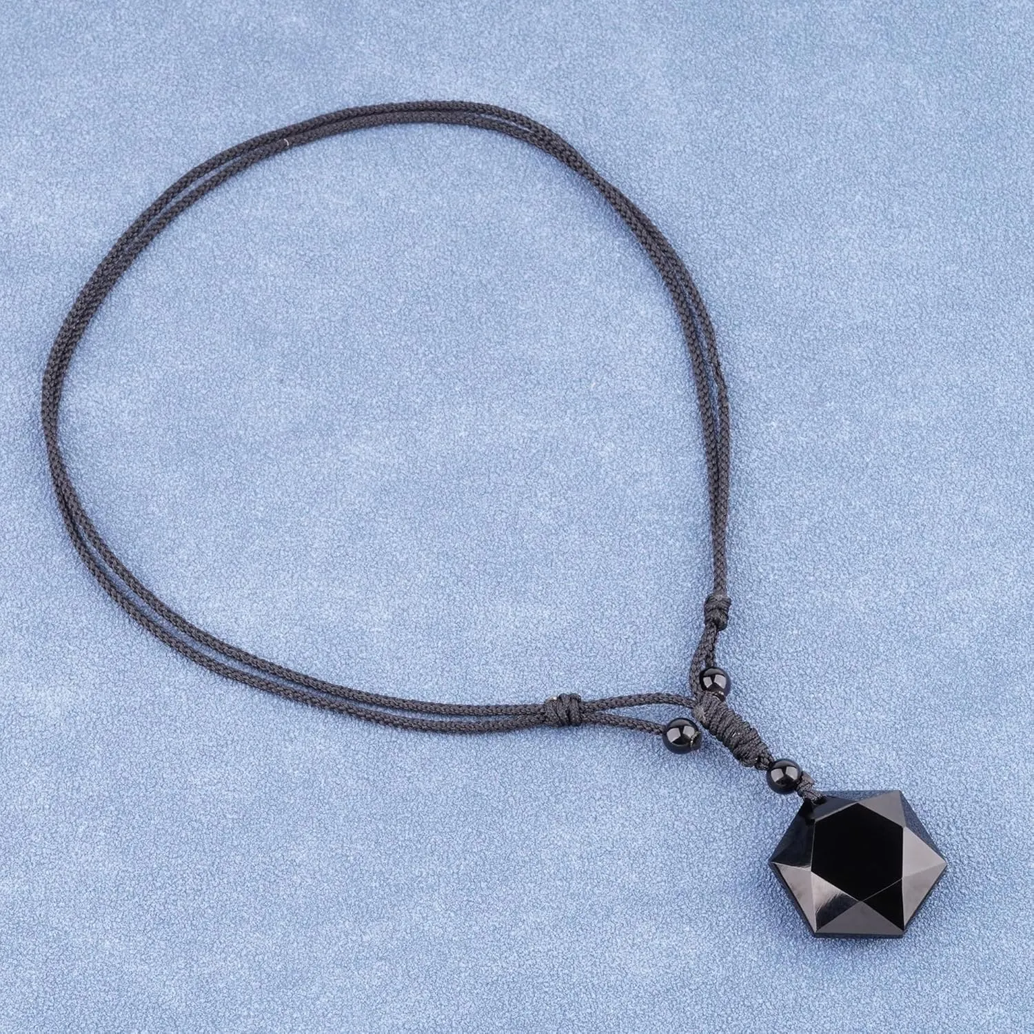 ASGIFT Black Obsidian Necklace Healing Crystal Stone Amulet Protection Pendant with Adjustable Rope Necklace Birthday Christmas Gift for Men Women