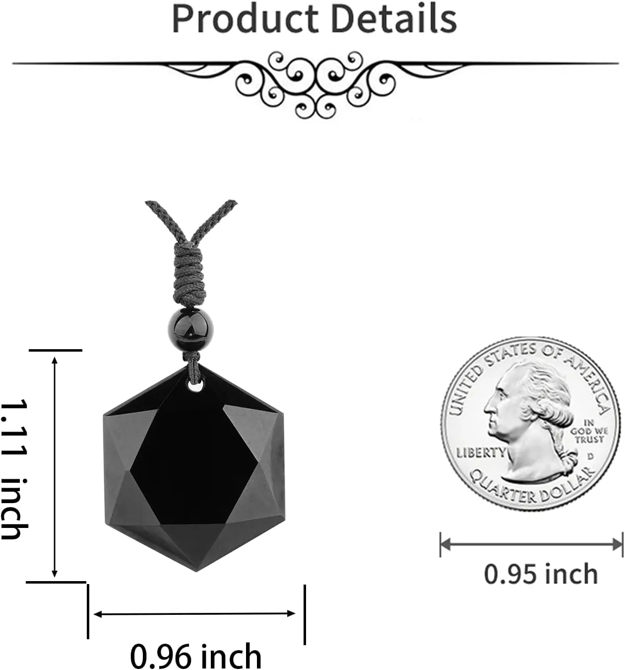 ASGIFT Black Obsidian Necklace Healing Crystal Stone Amulet Protection Pendant with Adjustable Rope Necklace Birthday Christmas Gift for Men Women
