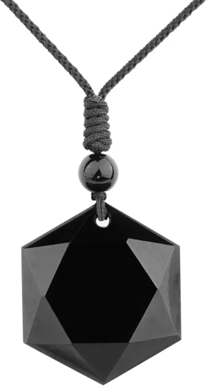 ASGIFT Black Obsidian Necklace Healing Crystal Stone Amulet Protection Pendant with Adjustable Rope Necklace Birthday Christmas Gift for Men Women