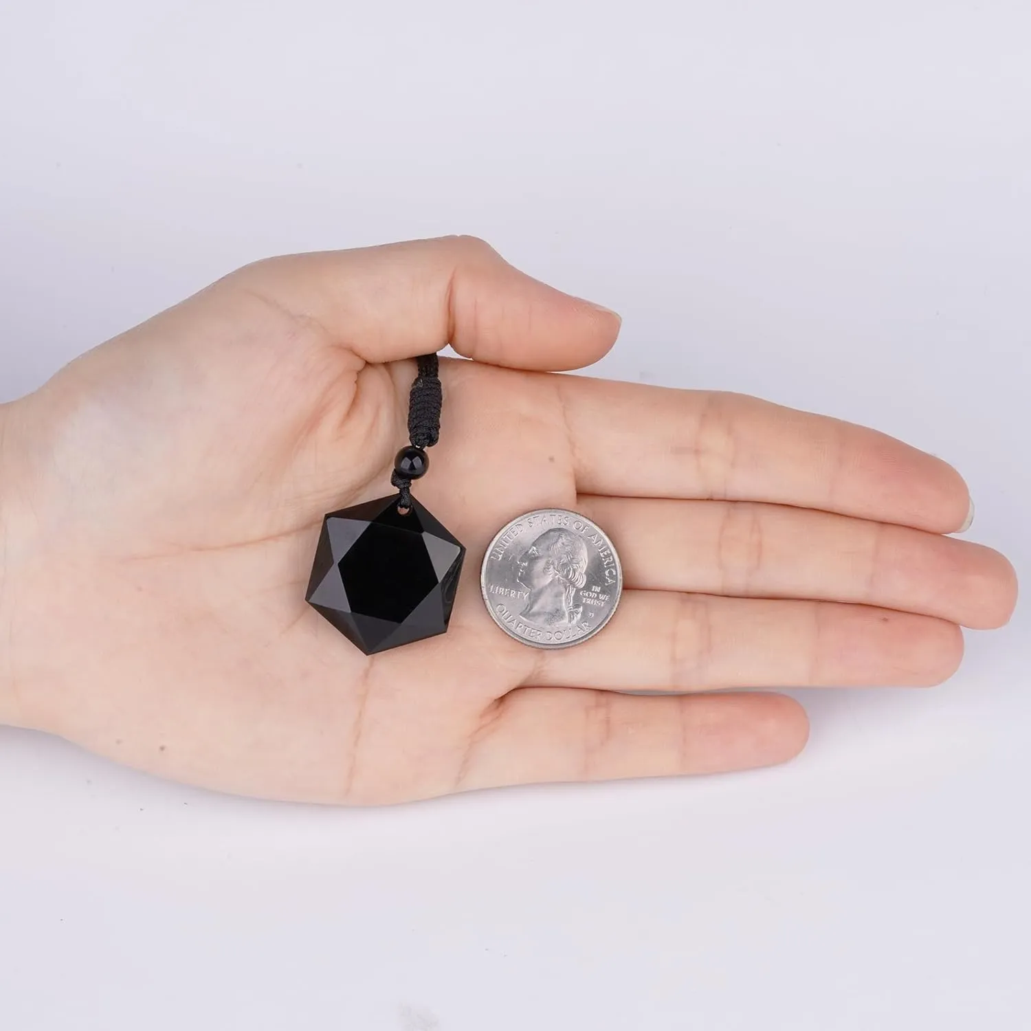 ASGIFT Black Obsidian Necklace Healing Crystal Stone Amulet Protection Pendant with Adjustable Rope Necklace Birthday Christmas Gift for Men Women