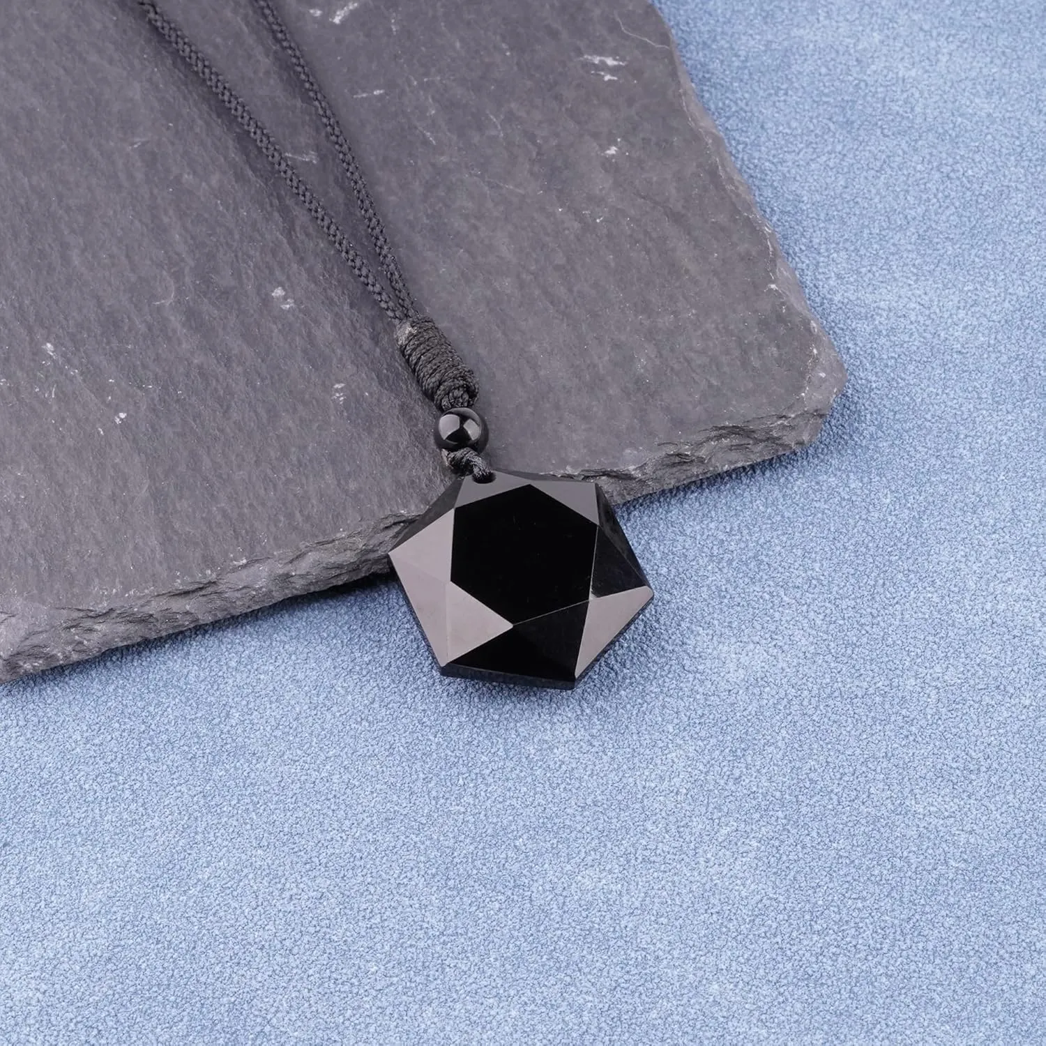 ASGIFT Black Obsidian Necklace Healing Crystal Stone Amulet Protection Pendant with Adjustable Rope Necklace Birthday Christmas Gift for Men Women