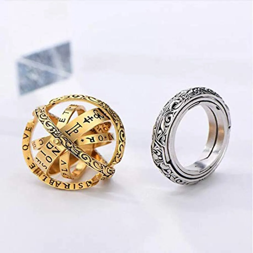 Astronomical Sphere Ball Deformation Ring Cosmic Finger Ring Lover Gifts, Alloy Rings