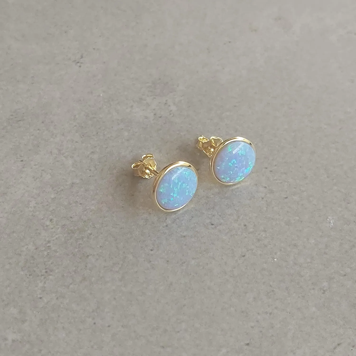 AVNIS Opal Earrings - 8mm Stud Earrings for Women - Minimalist Opal Studs Fashion Earrings