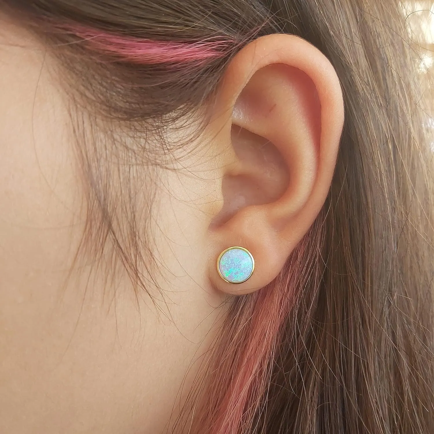 AVNIS Opal Earrings - 8mm Stud Earrings for Women - Minimalist Opal Studs Fashion Earrings