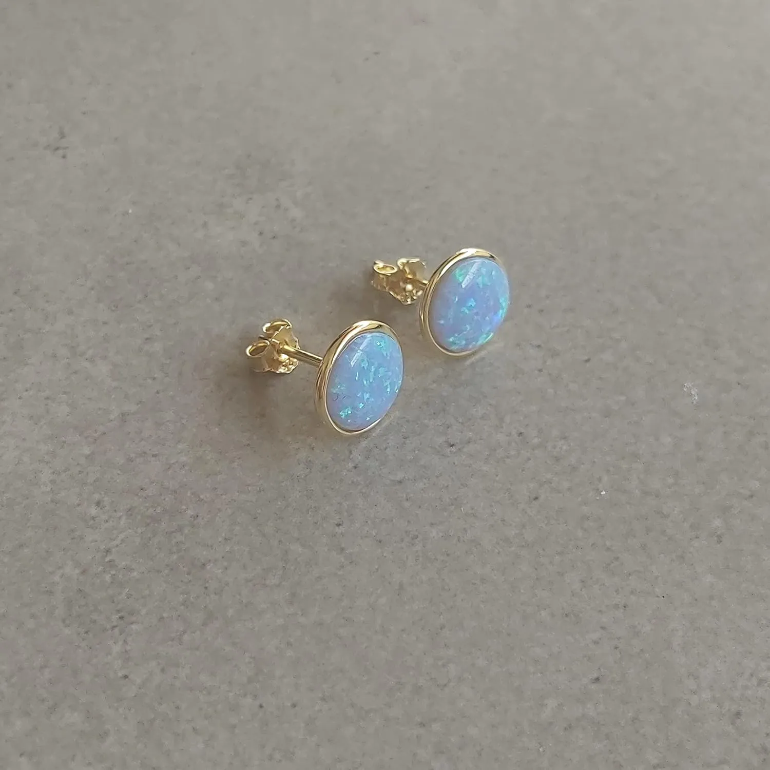 AVNIS Opal Earrings - 8mm Stud Earrings for Women - Minimalist Opal Studs Fashion Earrings