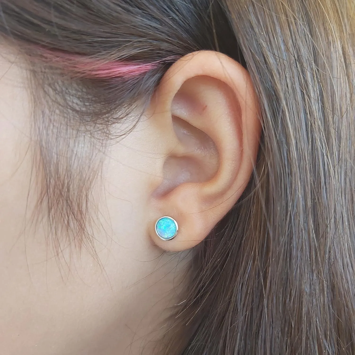 AVNIS Opal Earrings - 8mm Stud Earrings for Women - Minimalist Opal Studs Fashion Earrings