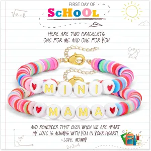 Back To School Gifts for Mom and Daughter Mama and Mini Braclets First Day of School Mommy and Me Bracelet Heart Clay Bead Bracelets