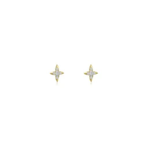 Baguette and Round Diamond Celestial Studs