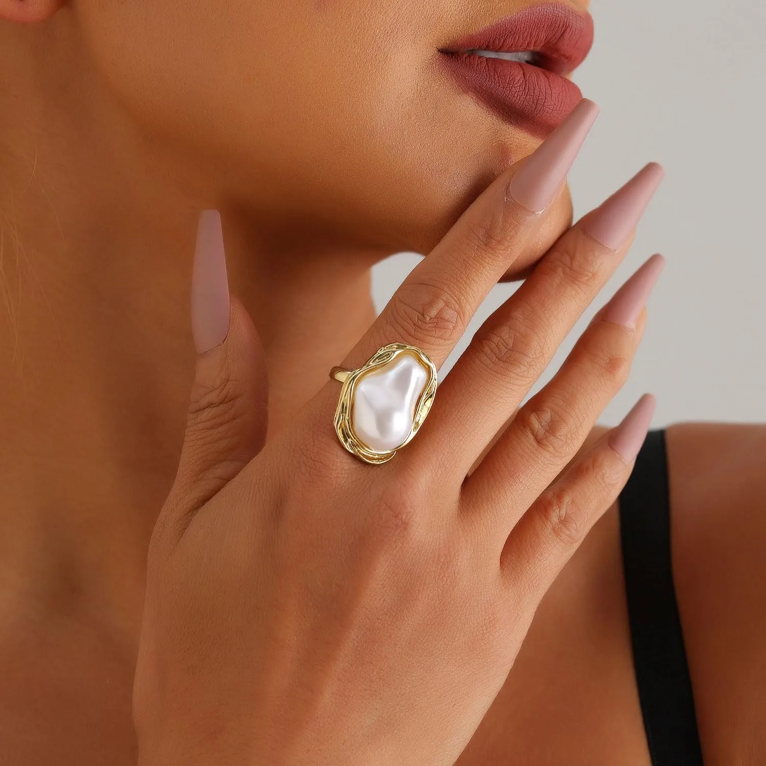 Baroque Pearl Ring for Women Adjustable Irregular Pearl Rings for Women Birthday Holiday Jewelry