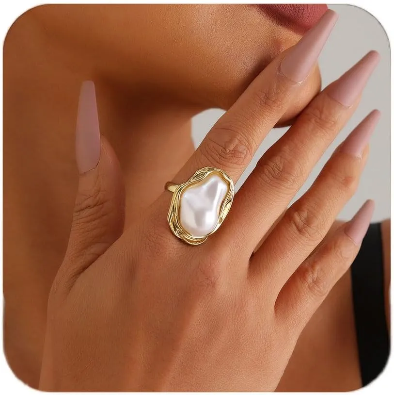 Baroque Pearl Ring for Women Adjustable Irregular Pearl Rings for Women Birthday Holiday Jewelry