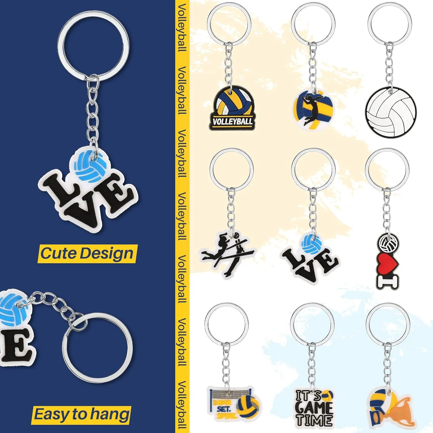 Batiyeer 36 Pcs Volleyball Keychains Bulk Sports Ball Key Chains Funny Gifts for Birthday Party Favors