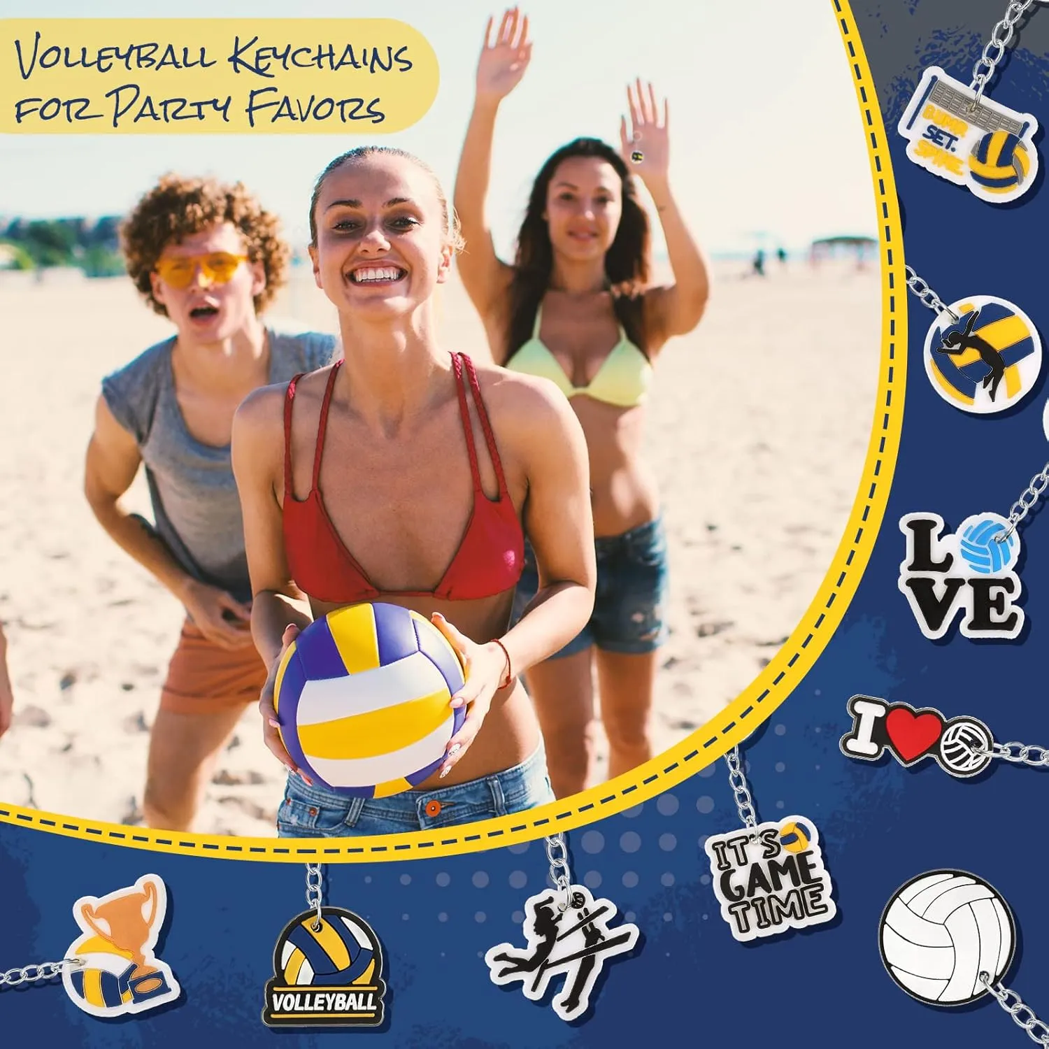 Batiyeer 36 Pcs Volleyball Keychains Bulk Sports Ball Key Chains Funny Gifts for Birthday Party Favors