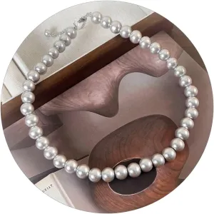 Beaded Necklaces for Men Grey Black Pearl Necklace Layered Beaded Choker for Women Strand Charm Stackable Necklace Trendy Jewelry Birthday Gifts for Her