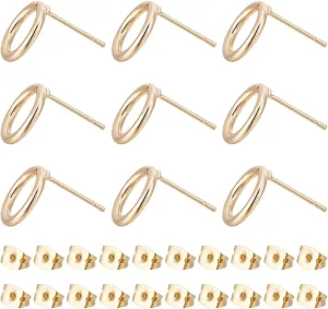 Beebeecraft 1 Box 20Pcs Circle Stud Earring 18K Gold Plated Geometry Hollow Round Ring Studs Earring with 20Pcs Ear Nuts for Women Gift