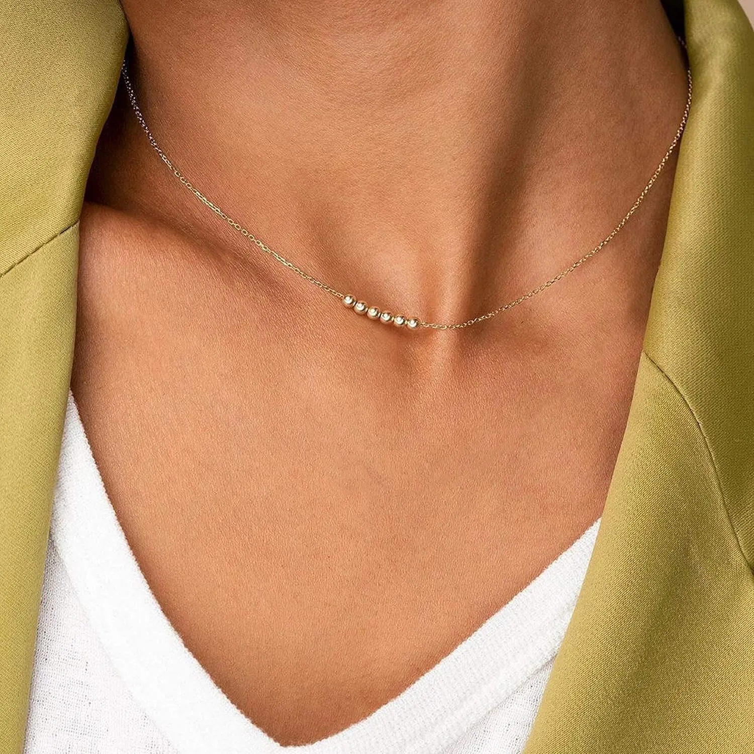 Befettly Mini Pearls Choker Necklace Bar Star Shell Turquoise Necklace Pendant Delicate Handmade 14k Gold Fill Choker