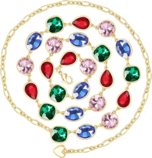 Belly Body Chain Belt for the Waist Gold for Women Girls on Beach Bikini Hawaii, Red Pink Emerald Green Blue Clear Crystal Diamond Chain
