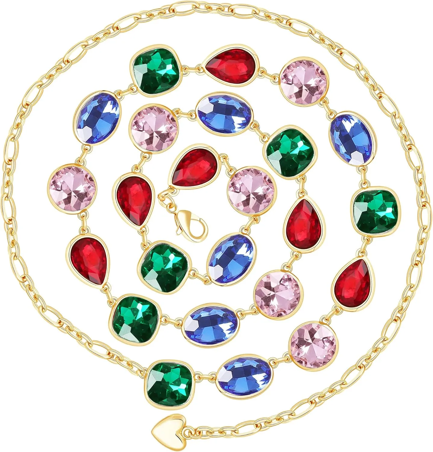 Belly Body Chain Belt for the Waist Gold for Women Girls on Beach Bikini Hawaii, Red Pink Emerald Green Blue Clear Crystal Diamond Chain