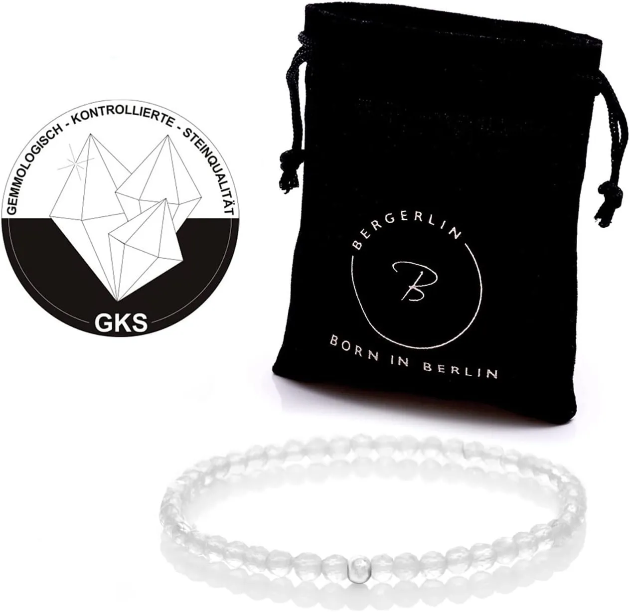 BERGERLIN Real natural stone bracelet with 925 Sterling silver pearl - Delicate faceted pearls - Genuine Bracelets with Certified Quality