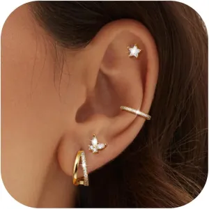 BESTEEL 4 Pairs Gold Hoop Stud Earrings Set for Women Small Hoop Earring Sets for Multiple Piercing Dainty Gold Huggie Earrings Hypoallergenic Earring Stacks