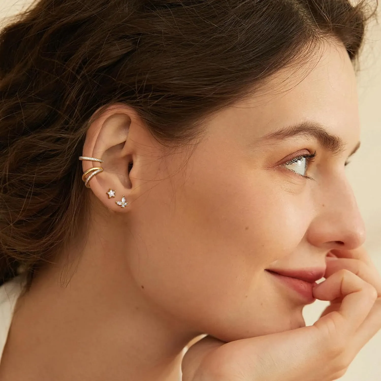 BESTEEL 4 Pairs Gold Hoop Stud Earrings Set for Women Small Hoop Earring Sets for Multiple Piercing Dainty Gold Huggie Earrings Hypoallergenic Earring Stacks
