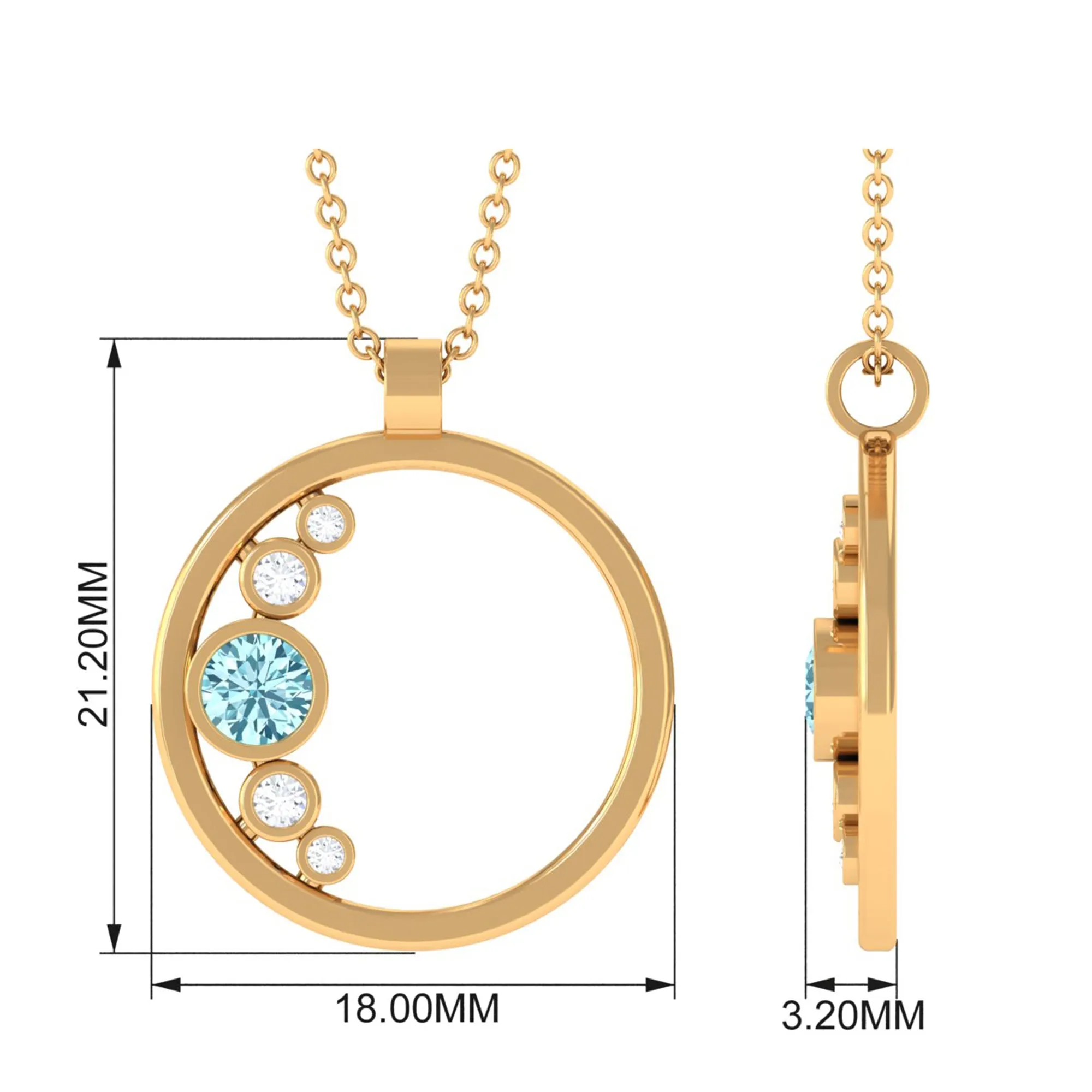 Bezel Set Aquamarine and Diamond Open Circle Pendant