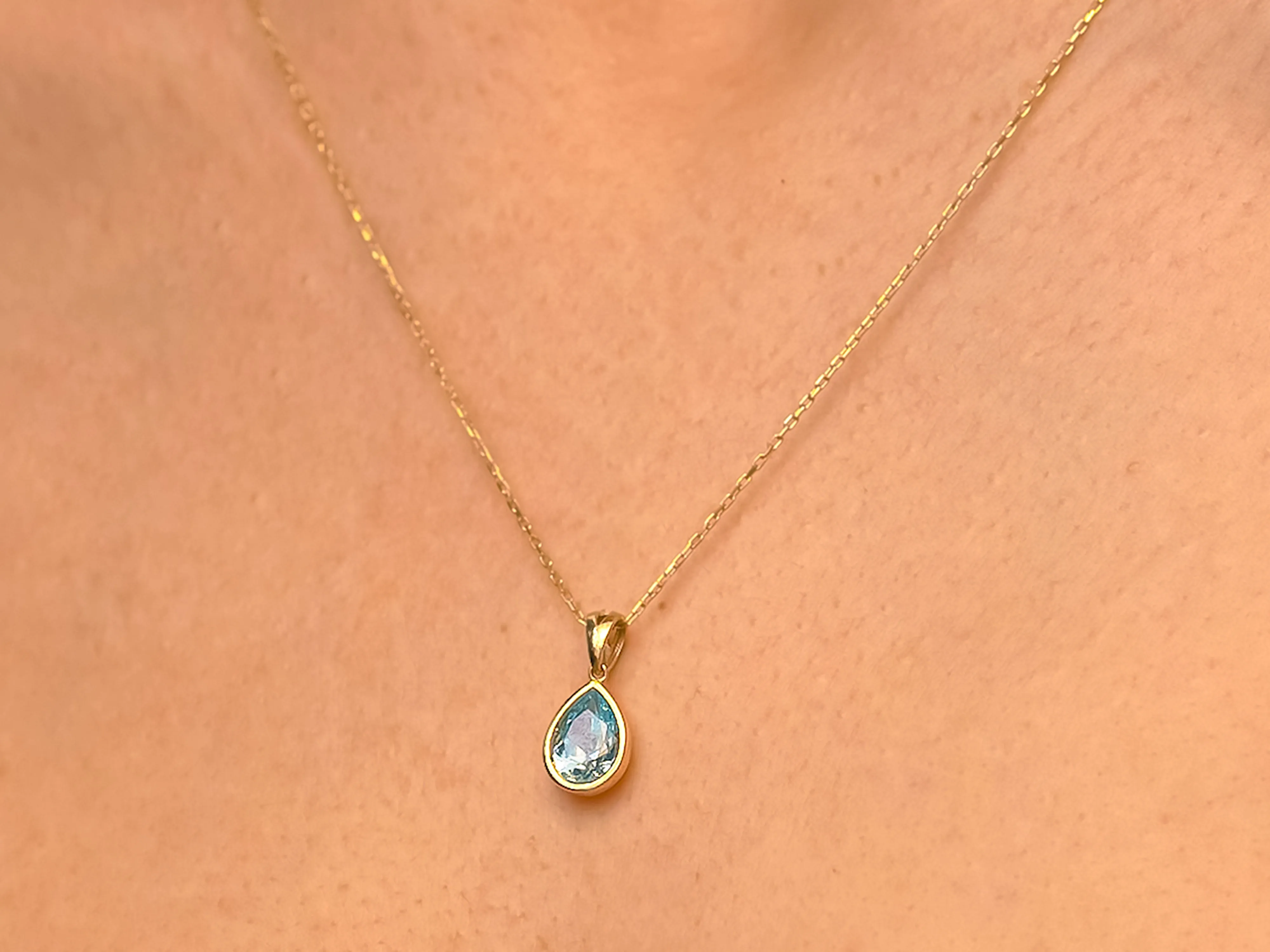Bezel Set Pear Birthstone Pendant Necklace in 14k Solid Gold