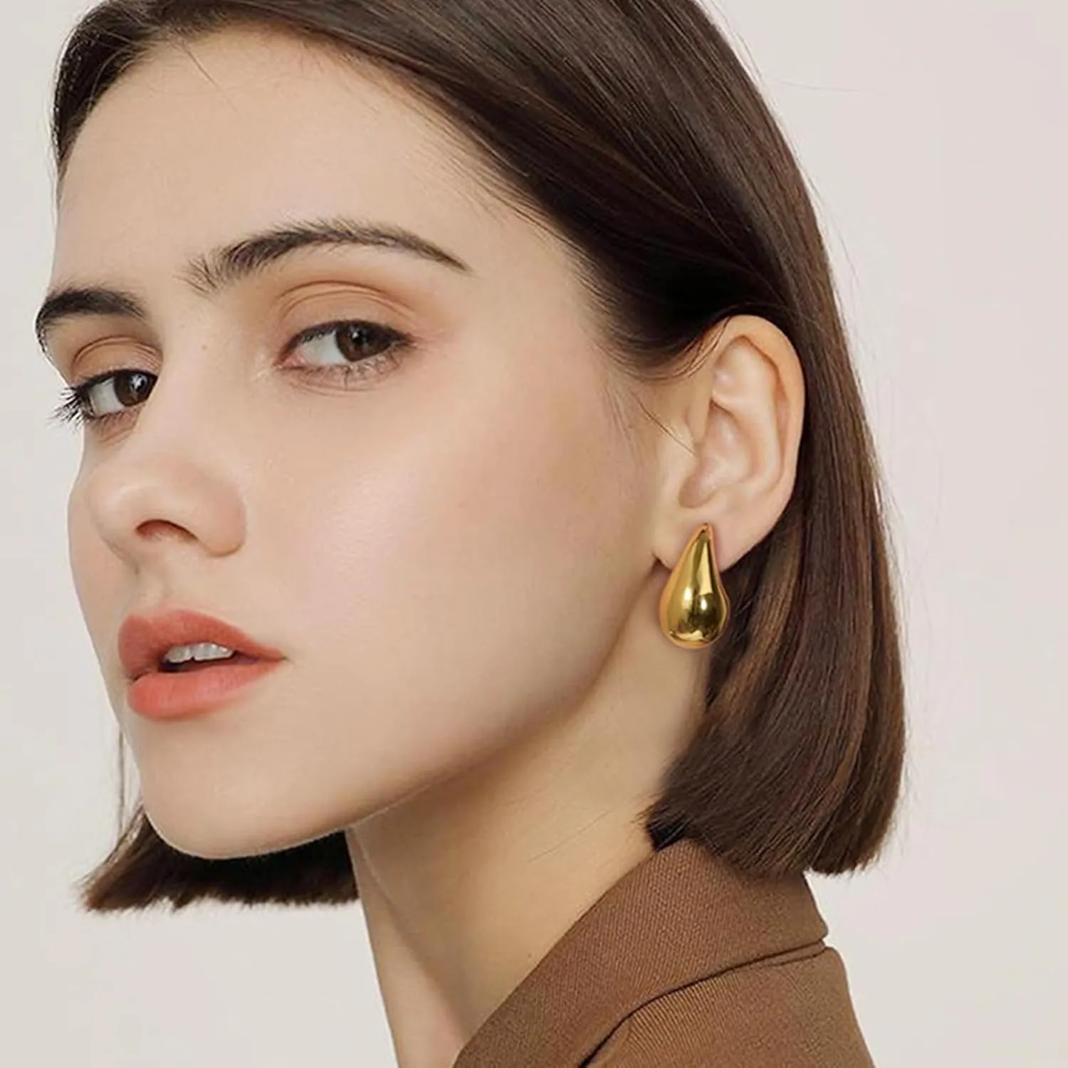 BG&WLing Chunky Gold Teardrop Earrings for Women 14K Gold Plated 925 Sterling Silver Post Drop Earrings Lightweight Gold Hoop Earrings Designer Dupe Earrings