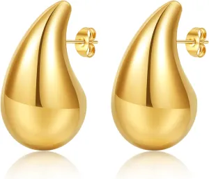 BG&WLing Chunky Gold Teardrop Earrings for Women 14K Gold Plated 925 Sterling Silver Post Drop Earrings Lightweight Gold Hoop Earrings Designer Dupe Earrings
