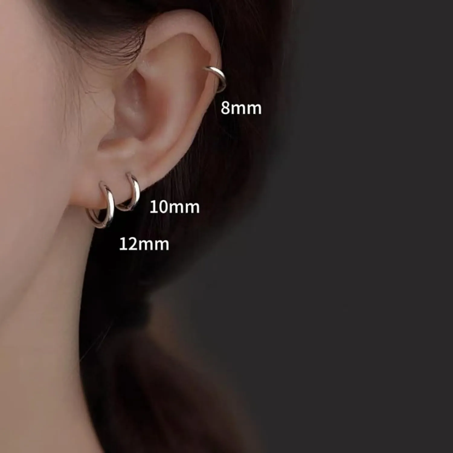 BG&WLing Silver Hoop Earrings for women Small Silver Huggie Earring Cartilage Hoops Silver Earring Set of 3 Sizes 8/10/12mm