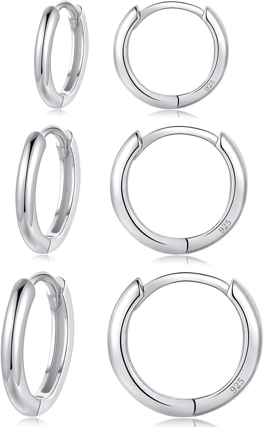 BG&WLing Silver Hoop Earrings for women Small Silver Huggie Earring Cartilage Hoops Silver Earring Set of 3 Sizes 8/10/12mm