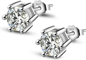 BG&WLing Sterling Silver Cubic Zirconia Stud Earrings for WomenHypoallergenic Simple Earring Studs Classic Fashion Jewelry