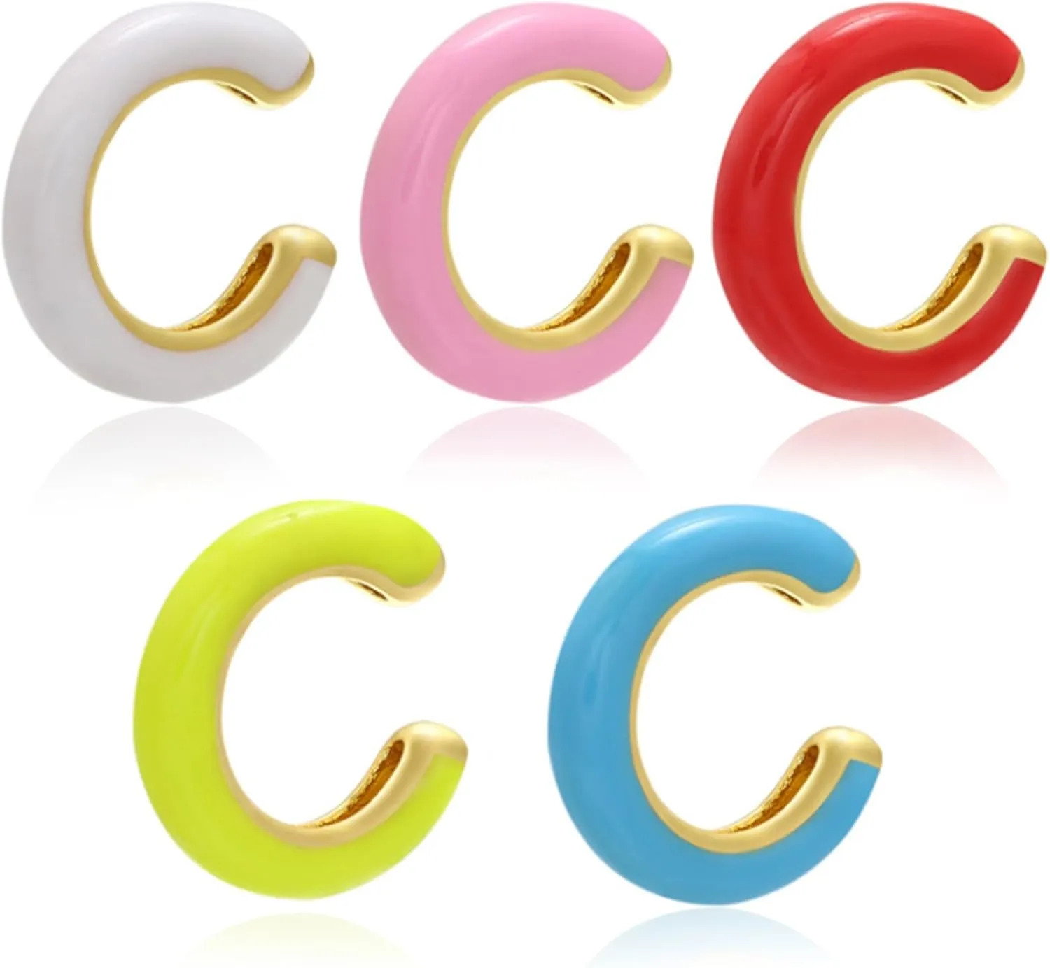 Bi&Yamigeo 5pcs Ear Cuff Earrings for Women,Enamel Colorful Adjustable Non Piercing Hoop Huggie Fake Earring Set Clip on Upper Cartilage,No Pierce Round Ear Rings Jewelry
