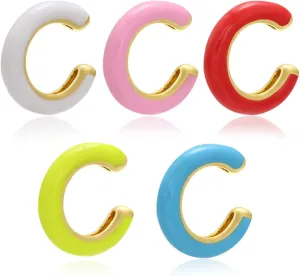 Bi&Yamigeo 5pcs Ear Cuff Earrings for Women,Enamel Colorful Adjustable Non Piercing Hoop Huggie Fake Earring Set Clip on Upper Cartilage,No Pierce Round Ear Rings Jewelry